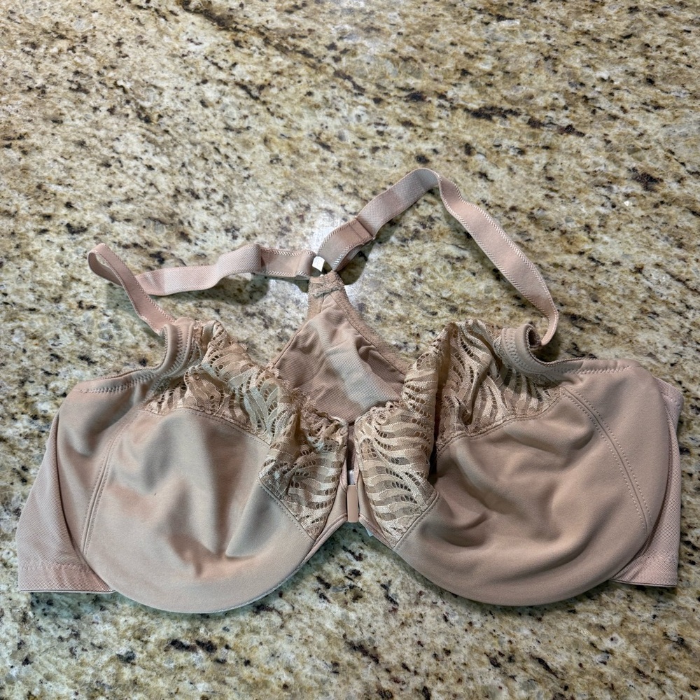 Glamorise Wonderwire T Back Lace Trim Front Clasp Underwire Bra 46C